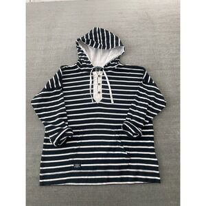 Lauren Ralph Lauren Pullover Sweater Women L Black Striped Hoodie Henley Coastal